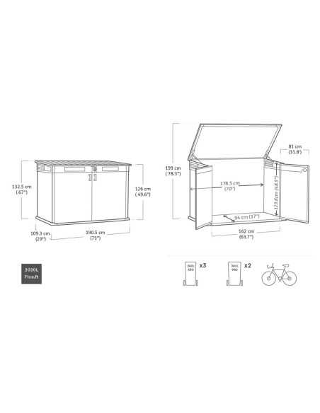 Keter contenitore da giardino in resina CORTINA MEGA EVOTECH GRIGIO