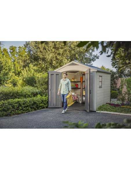 Keter casetta da giardino in resina FACTOR 8x8 BEIGE MENSOLE INCLUSE