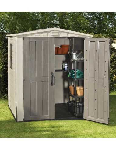 Keter casetta da giardino in resina FACTOR 6x6 BEIGE MENSOLE INCLUSE