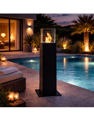 Lanterna a bioetanolo da giardino Capri Nero H 70 cm – ambientazione – Divina Fire