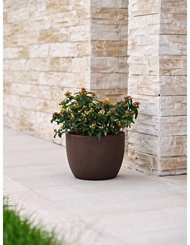 Vaso rotondo basso da esterno Ares Ø 30 x h 23 cm – 12 litri Bronzo – ambientazione – Tera