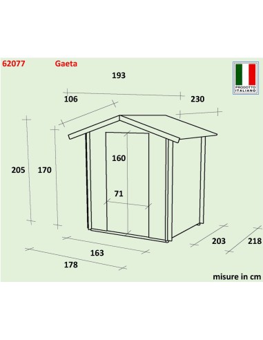 Casetta in legno Gaeta 178x218 – misure – Alce
